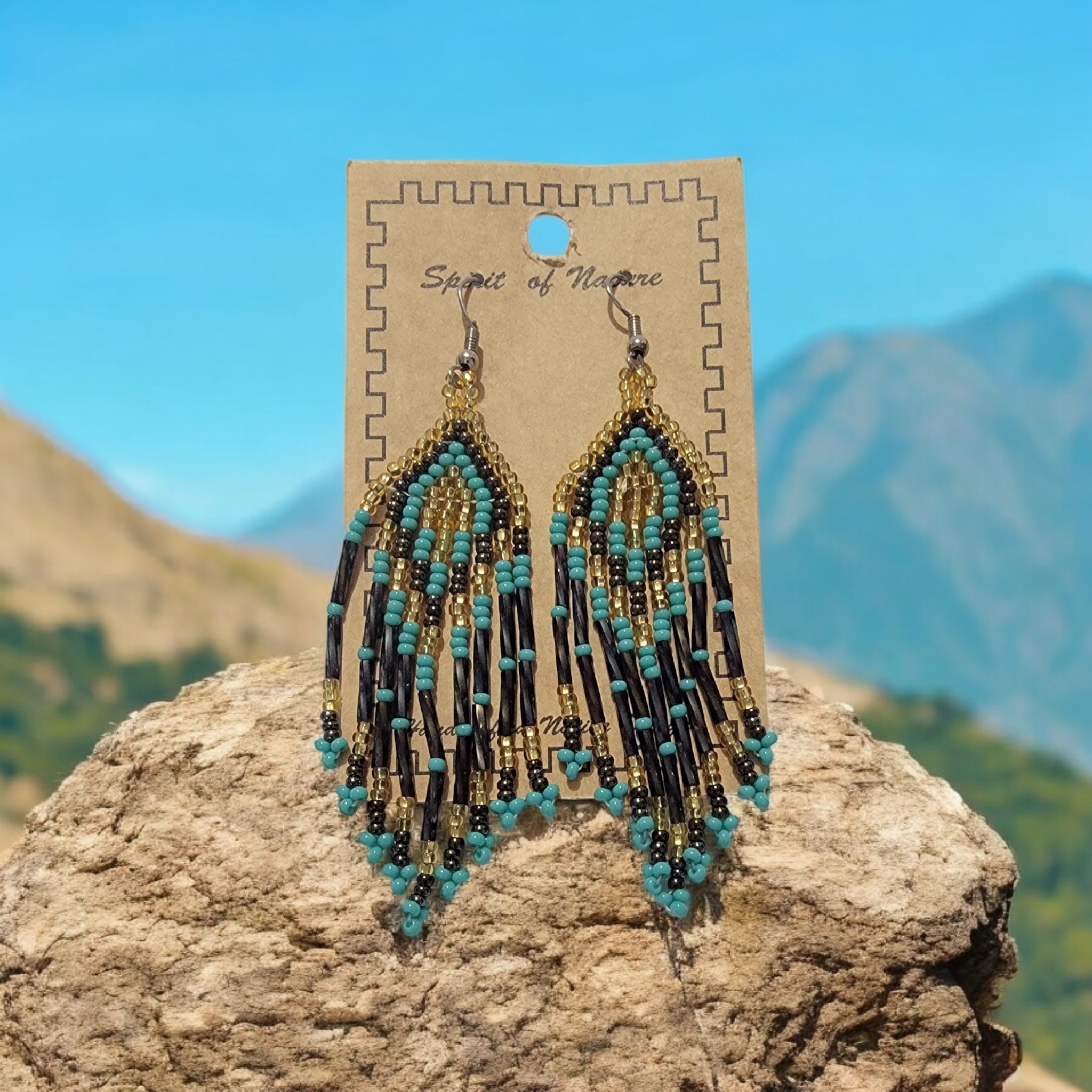 Beaded Earrings - Black And Gold